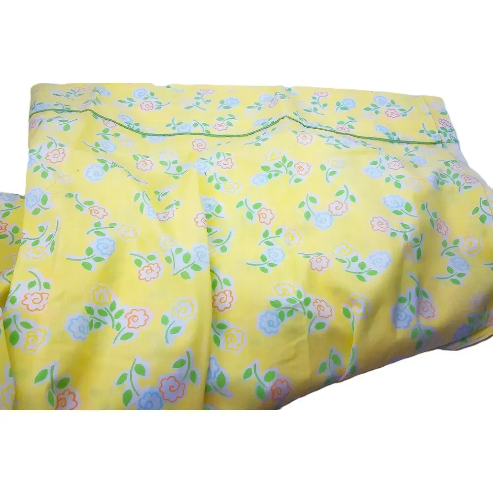 Vintage Wamsutta Twin Flat Sheet Yellow Floral Cotton Percale Bedding New